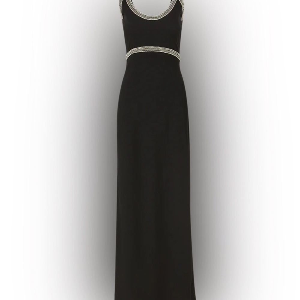 Veronica Beard Elegant Black Maxi Dress with Metallic Trim